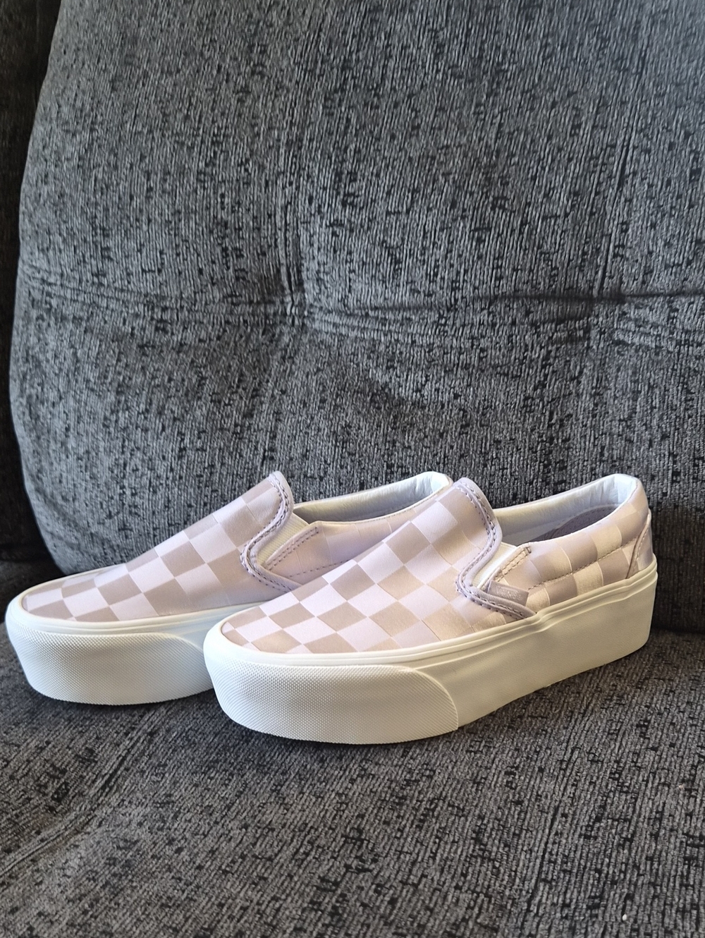 Vans Women’s Slip-On Checkerboard Sneakers - Lavender & White - Picture 1 of 4